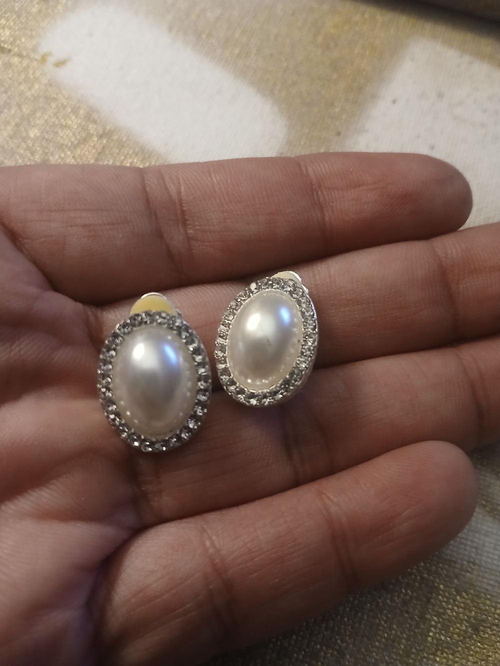 Elegant White Pearl and Silver Crystal Halo Clip-On Earrings - Women Jewelry